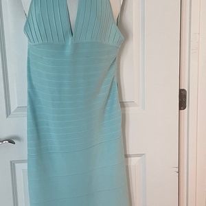 Herve Leger Bandage Dress halter style - aqua blue size L.